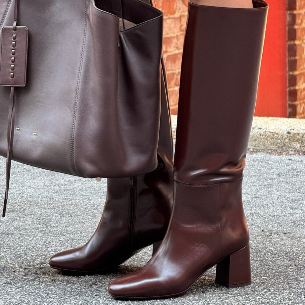 Sezane - Theodora Boots in Glossy Chocolate